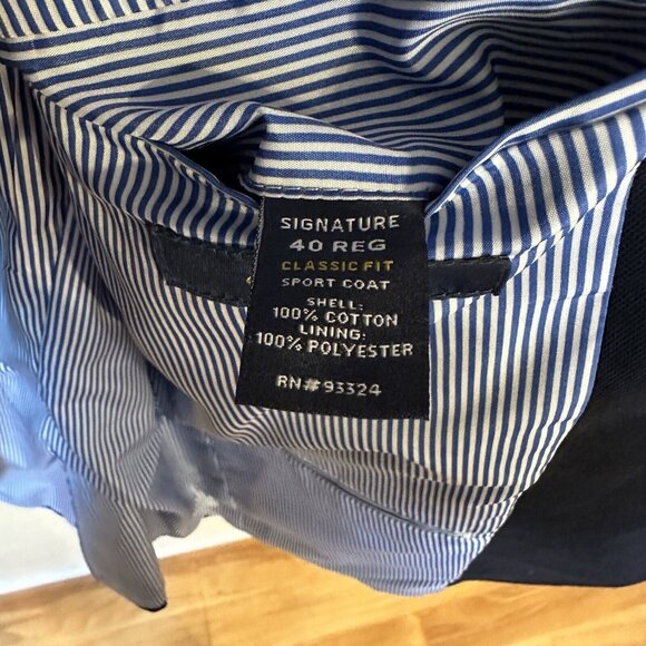 Stafford Signature Classic Fit Cotton Sport Coat Blazer Mens 40R Navy Blue Prep - Picture 6 of 11